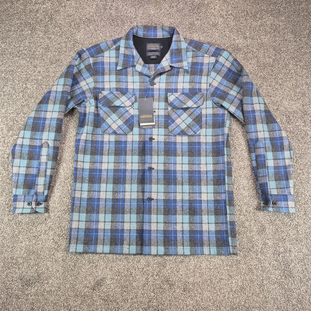 Pendleton Plaid Board Shirt Mens Medium Virgin Wool Blue Original Surf Plaid